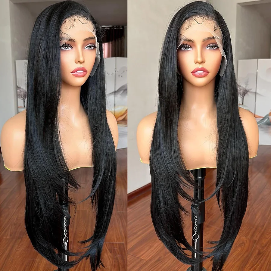 Dixtefo Real Hair Straight Lace Front Wigs 30 38 Inch Human Hair 13X4 HD Lace Frontal Hair Wig 13X6 Bone Straight Human Hair Wigs 200 Density Hair for Women
