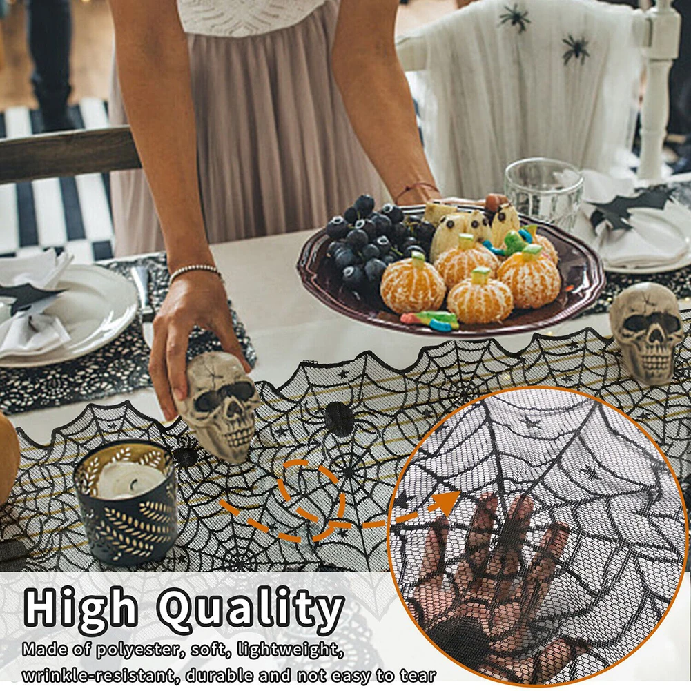 Decor Tafelkleed Opvouwbaar Halloween Anti-kreuk Decondecoraties Polyester Naadloos Spinnenweb Kant Wasbaar
