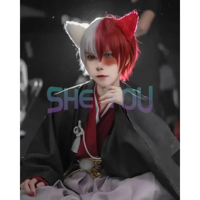 شعر اصطناعي مقاوم للحرارة من أكاديمية البطل ، شعر مستعار شوتو تودوروكي شوتو أنيمي ، زي تنكري مع الأذنين ، جودة عالية