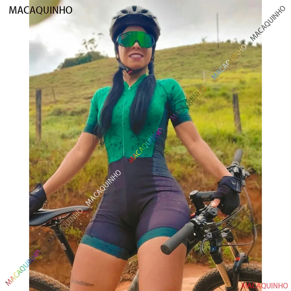 

Brazil Products Women's Cycling Jersey Green Professional Triathlon Bike Jumpsuit Cyclist Clothing Short Sleeve Set Macaquinho