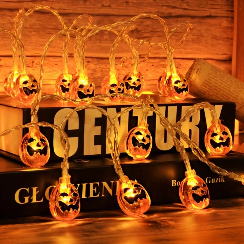 1PC Pumpkin Jack-O-Lantern Halloween String Lights Battery Operated Warm 10/20LED Fairy Light For Spooky Home Yard Indoor Decor