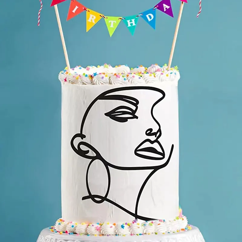 2023 Porträt Alles Gute zum Geburtstag Kuchen Topper Gold Schwarz Abstrakte Kunst Acryl Jungen Mädchen Party Kuchen Topper Mädchen Dessert Dekoration – Detail 5