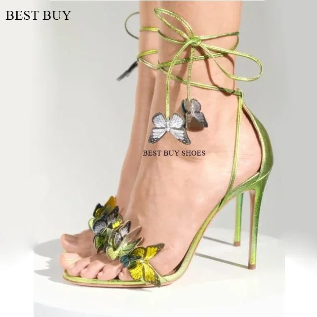 New Summer Women's Sandals Fashion Pink Butterfly Design Elegant Strappy High Heels Fairy Style Open Toe Party High Heel Sandals