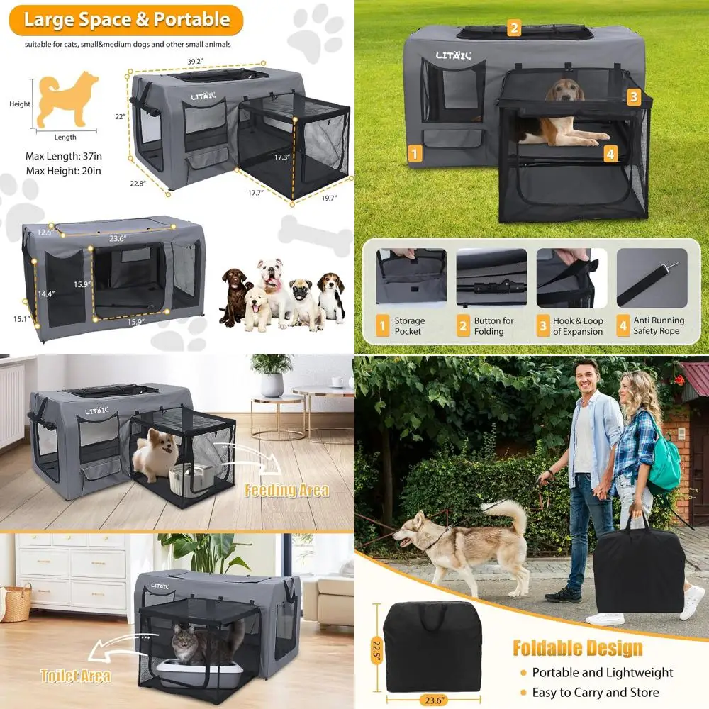 

Portable 39 Soft-Sided Dog Crate for Medium/Large Dogs - Ideal for Travel and Outdoor Adventures