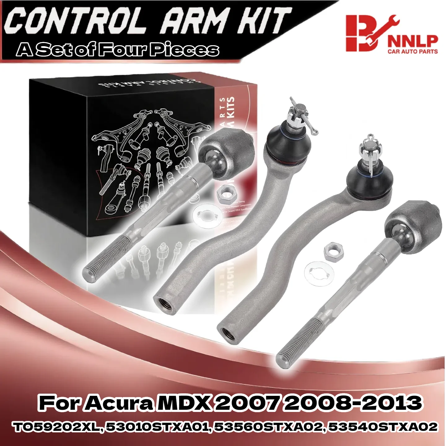 

4Pcs Tie Rod End for Acura MDX 2007 2008 2009 2010 2011-2013 Front Inner Outer TO59202XL, 53010STXA01, 53560STXA02, 53540STXA02
