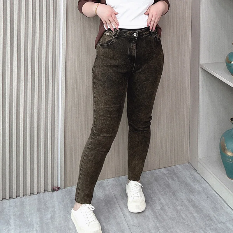 

Autumn New Size XL Jeans Women High Waist Quality Vintage Washed Do Old Female Slim Stretched Denim Harem Pants 5253