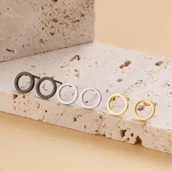 Stainless Steel Round Stud Earrings For Women Girl Gold Color Geometric Circle Fashion Ear Jewelry Birthday Party Gift Wholesale