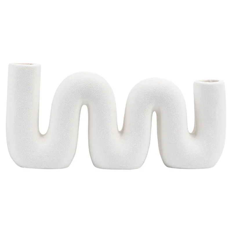 

White Creative Ceramic Vase Modern Simple Living Room Ornament Handmade ins Wind Bedroom Ornament Desktop Flower Arrangement