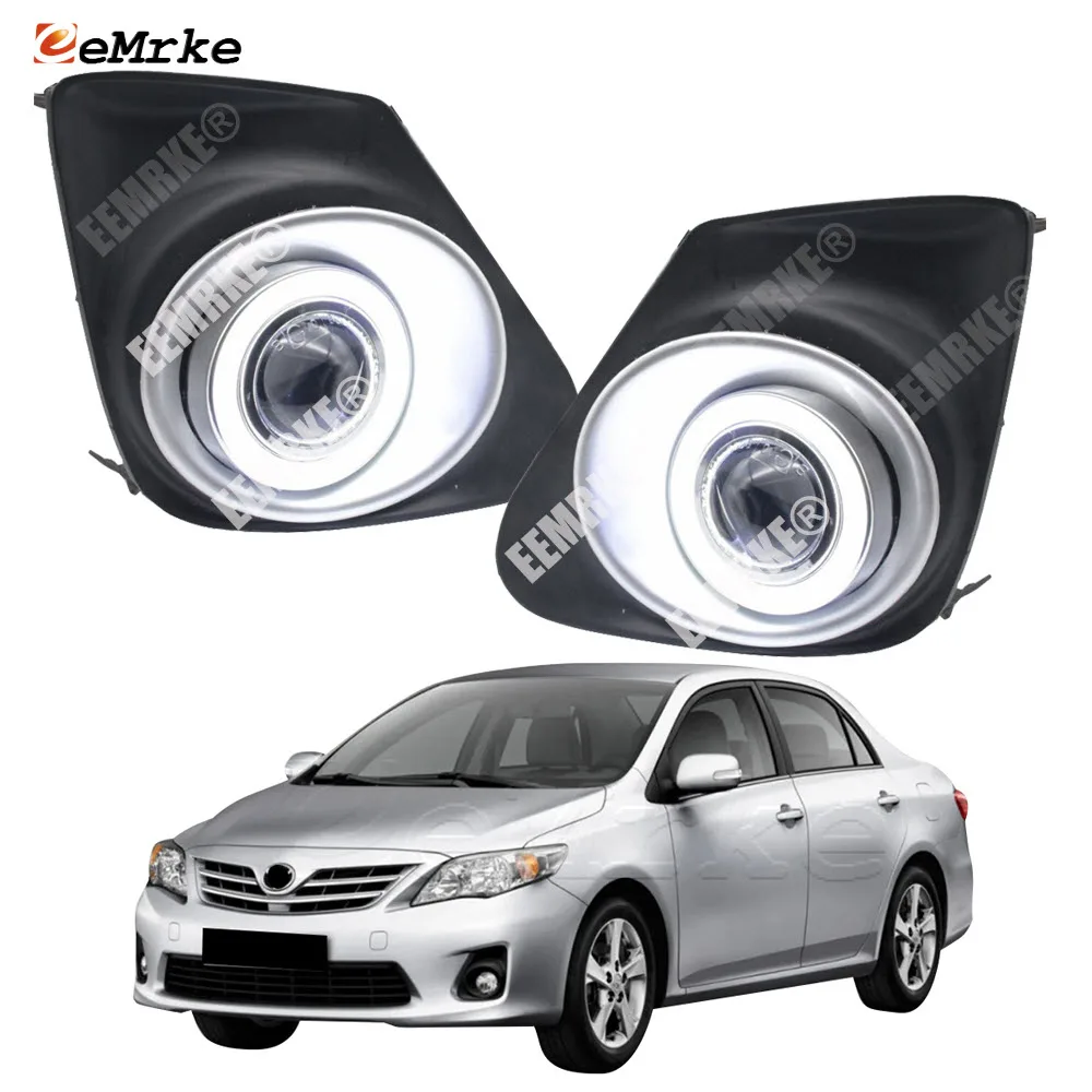 eeMrke Fog Lights Assembly For Toyota Corolla 2011 2012 2013 H11 55W Halogen Bulb LED Angel Eyes DRL Daytime Running Lights Kits