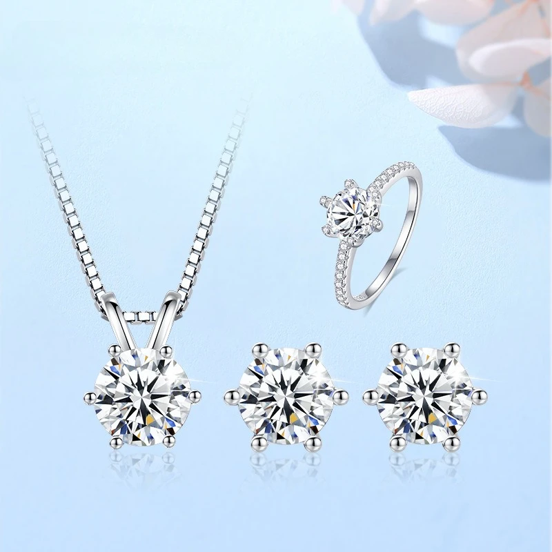 

S925 Silver Classic Six Claw Zircon Necklace Women's Light Luxury Fashion Versatile Moissanite Collarbone Chain Wedding Jewelry