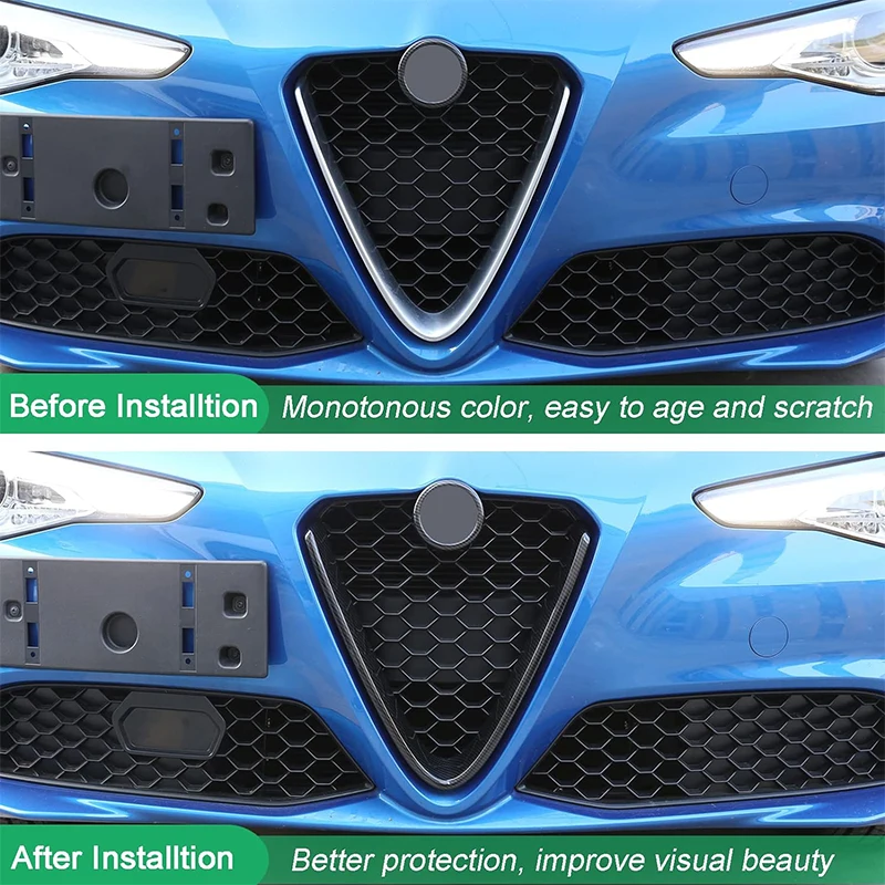 ABS Carbon Fiber Texture Front Grille Decoration Frame Cover For Alfa Romeo Giulia 2017-2020 Exterior Accessories