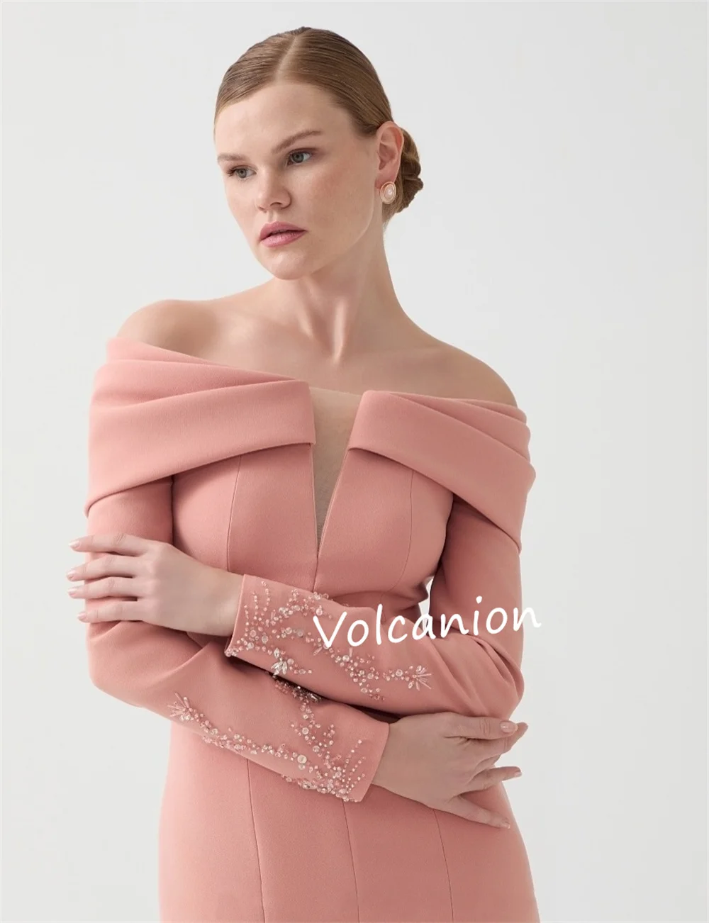 Customized Jersey Beading Pleat A-line Off-the-shoulder Long Dresses Bespoke Occasion Evening Formal Elegant High Quality