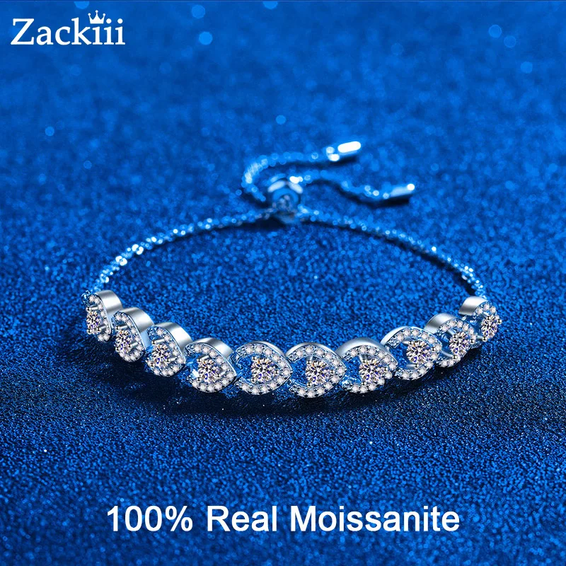 Zackiii D Color Total 1 Carat Moissanite Bracelets For Women High Quality 925 Sterling Silver Girls Luxury Quality Jewelry Gift