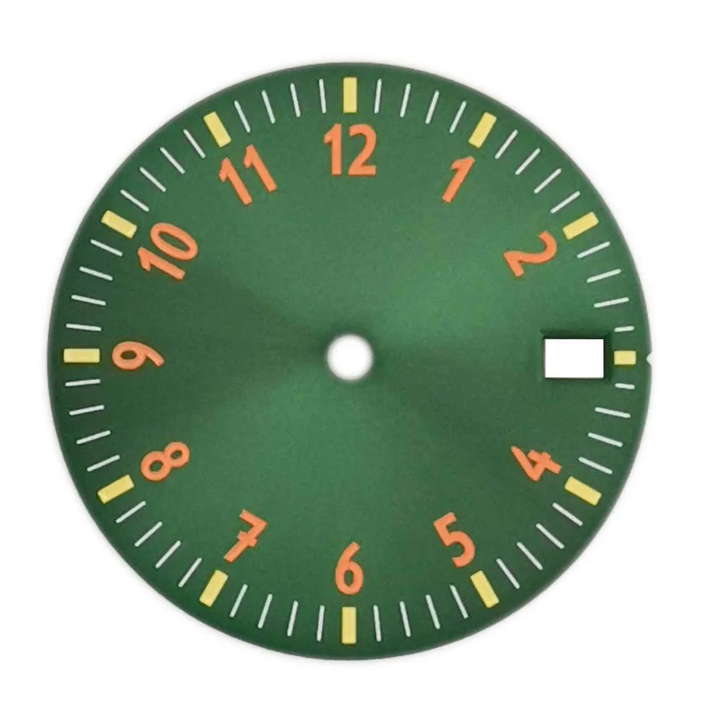 Quadrante dell'orologio con calendario singolo da 28,5 mm per movimento NH35 NH36 4R 7S Parte modificata Quadrante luminoso verde debole Accessori per orologi