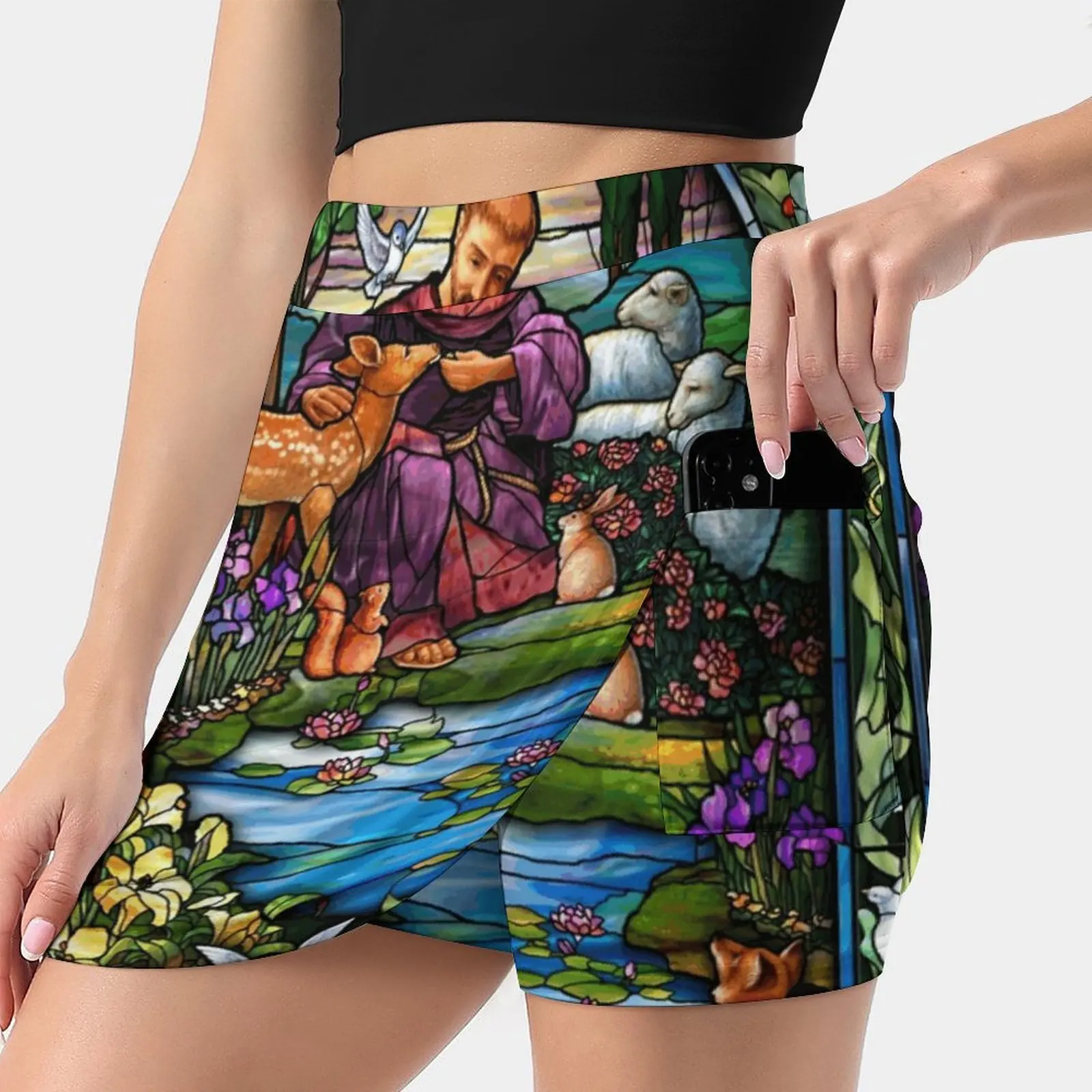 St. Francis Stained Glass Women's skirt Aesthetic skirts New Fashion Short Skirts St Francis Saints Francis Franciscan Order