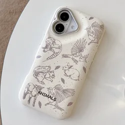 Korean INS 3-in-1 Leather Animal Pattern Heart Lens Frame Puff Phone Case for iPhone 16 15 14 13 Pro Max Back Phone Cover Capa