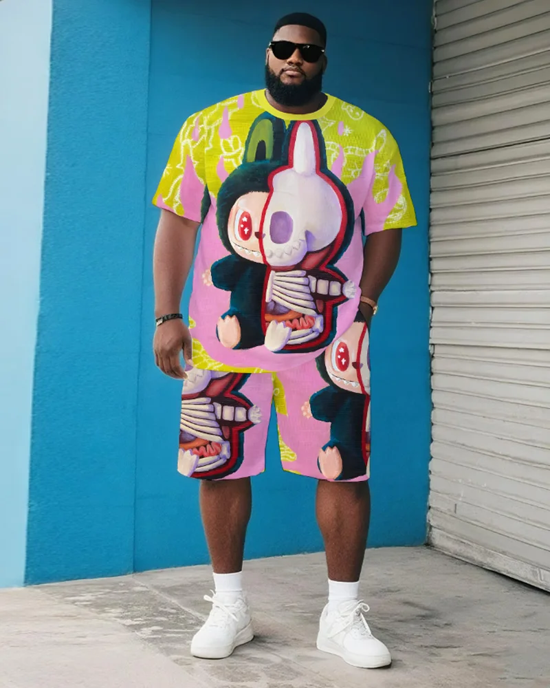 

Big & Tall S-9XL Men's Plus Size Cartoon Short-Sleeved T-Shirt Shorts Two-Piece Set