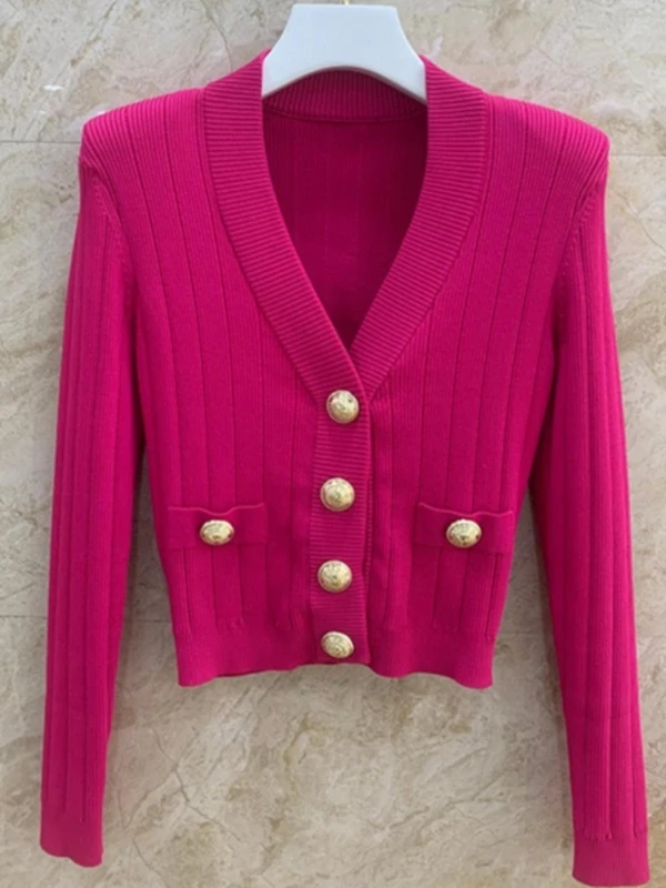 

ort Knitted Cardigan Women's Slim Fit Pure Color Faion Brand Heavy Work Small Fraance Sle Commute Sle