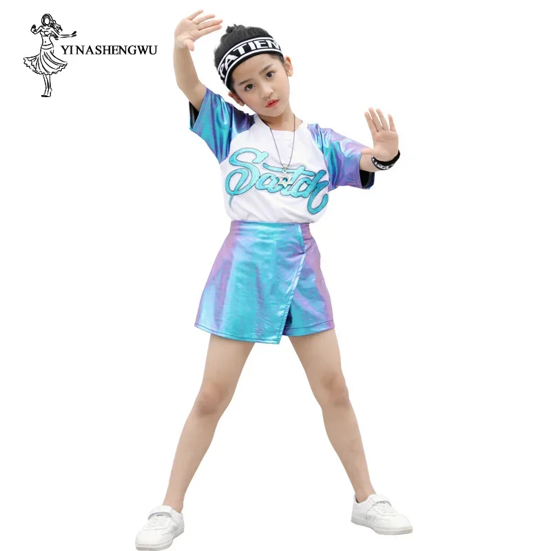 Costumi di danza jazz per ragazze Performance Bambini Ragazzi Set di danza di strada Ragazze Abbigliamento per danza jazz Costumi di performance con paillettes