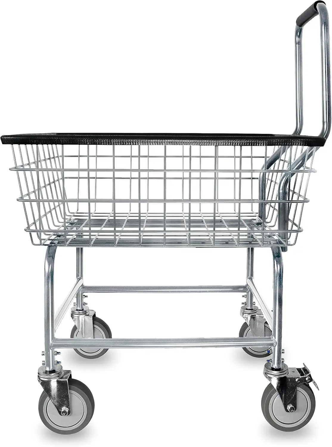 Work Horse Commercial Laundry Cart with Removable Handle in Black or Silver