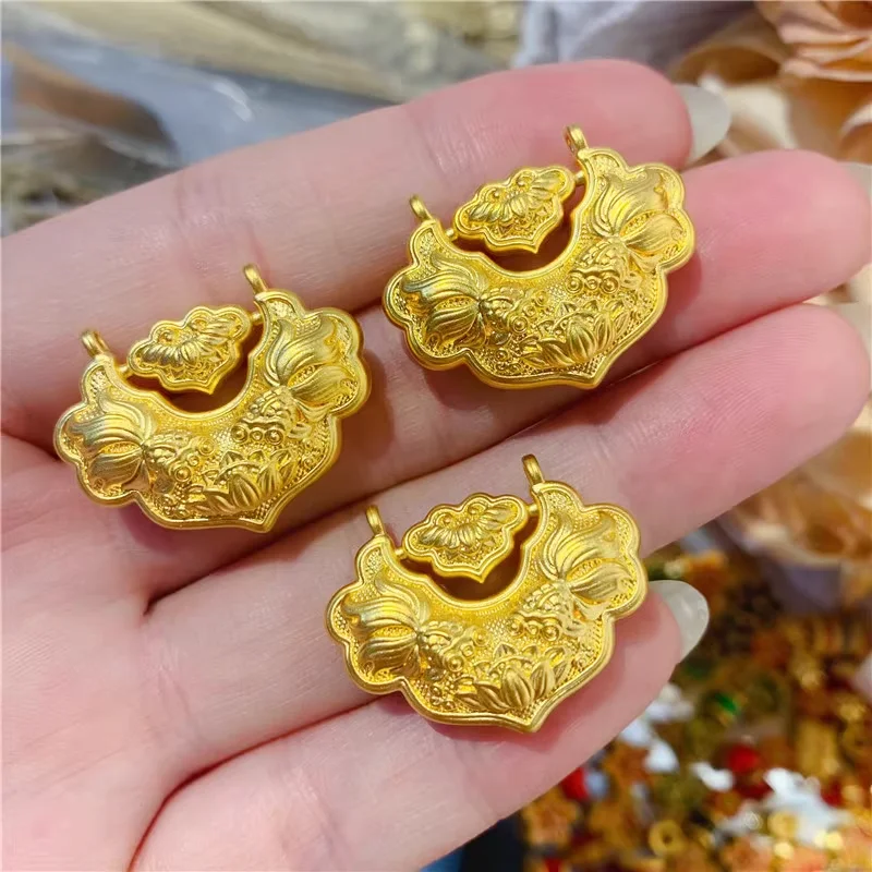 1pcs Pure 999 24K Yellow Gold Women Lucky Lotus Koi Pendant 1.5-1.7g