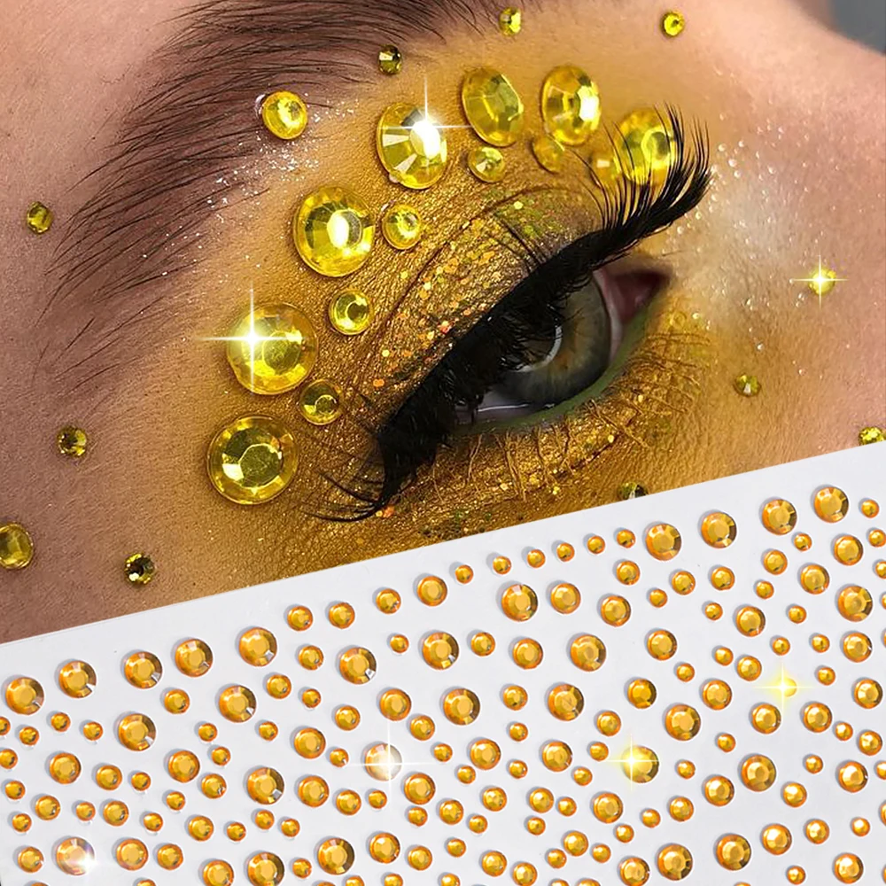 

Роскошные золотые стразы, акриловая наклейка для украшения лица, детские глаза, макияж, драгоценные камни, самоклеящаяся наклейка, праздничная наклейка с бриллиантами, татуировка