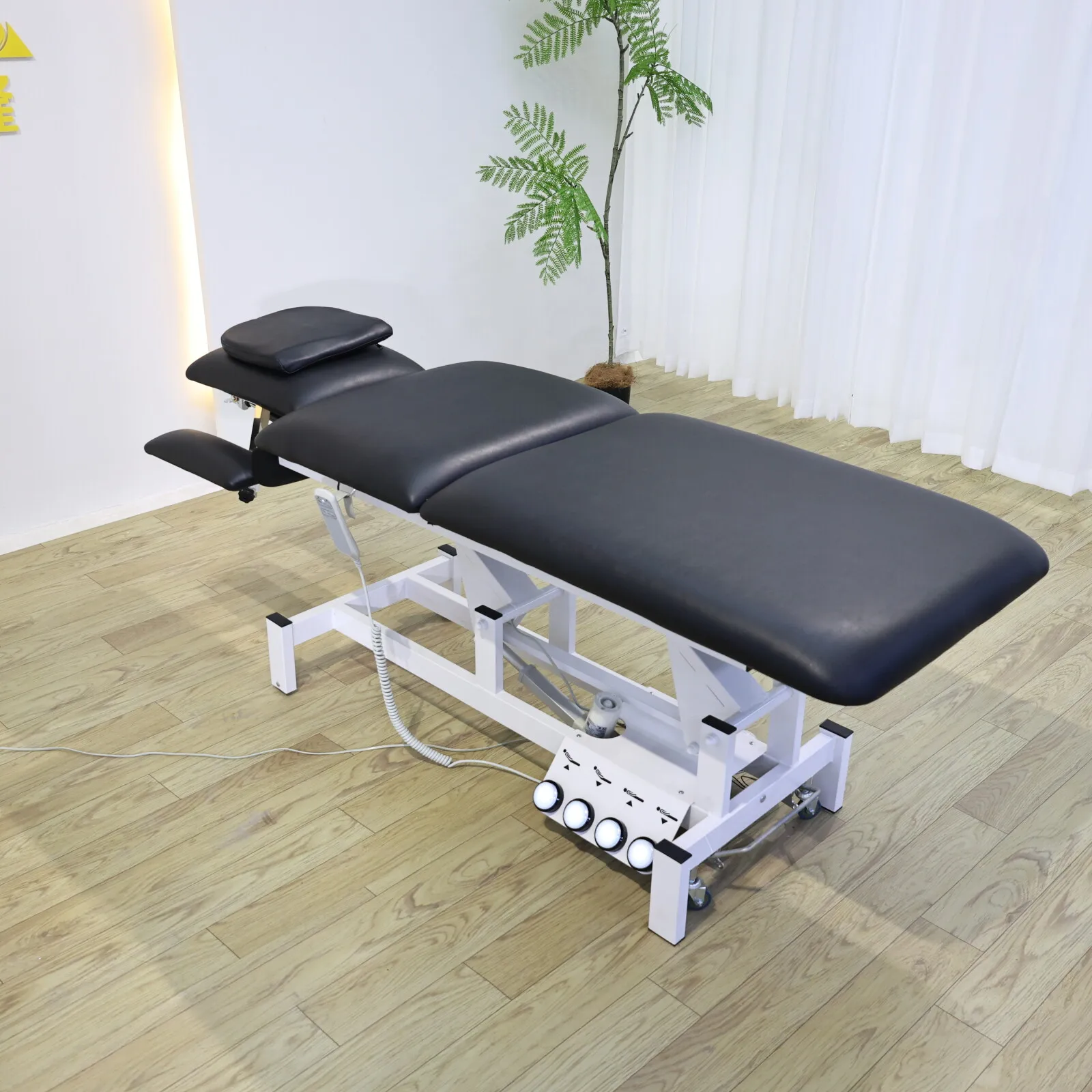 Electric Chiropractic Table Adjustable Massage Bed Physical Therapy Treatment Table with Face Hole Hi-Lo Medical Exam Black