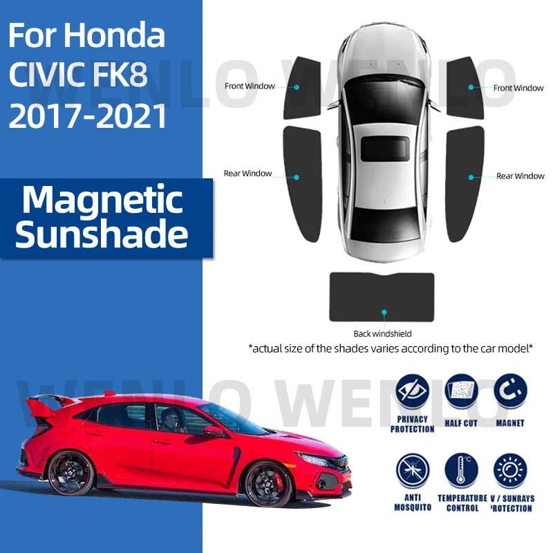 

For Honda CIVIC FK8 Type R Type-R 2016-2020 2021 Car Sunshade Magnetic Front Windshield Curtain Rear Side Window Sun Shade Visor