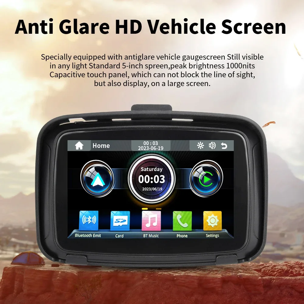 EKIY 5 inch Motorcycle Wireless Apple Carplay Android Auto Portable Navigation GPS Screen IPX7 Motorcycle Waterproof Display