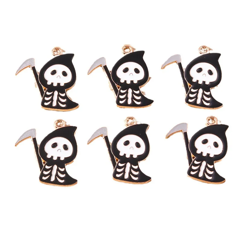 Colgante de dibujos animados de la serie de Halloween, accesorios creativos de moda, lindo Reaper de la Hoz de la muerte, esqueleto, joyería DIY, 10 piezas por paquete