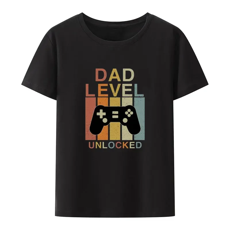 

Dad Level Unlocked Funny Video Gamer Birthday Gift Print T-Shirt Men Women Creative Short-sleev Fashion Hipster Streetwear