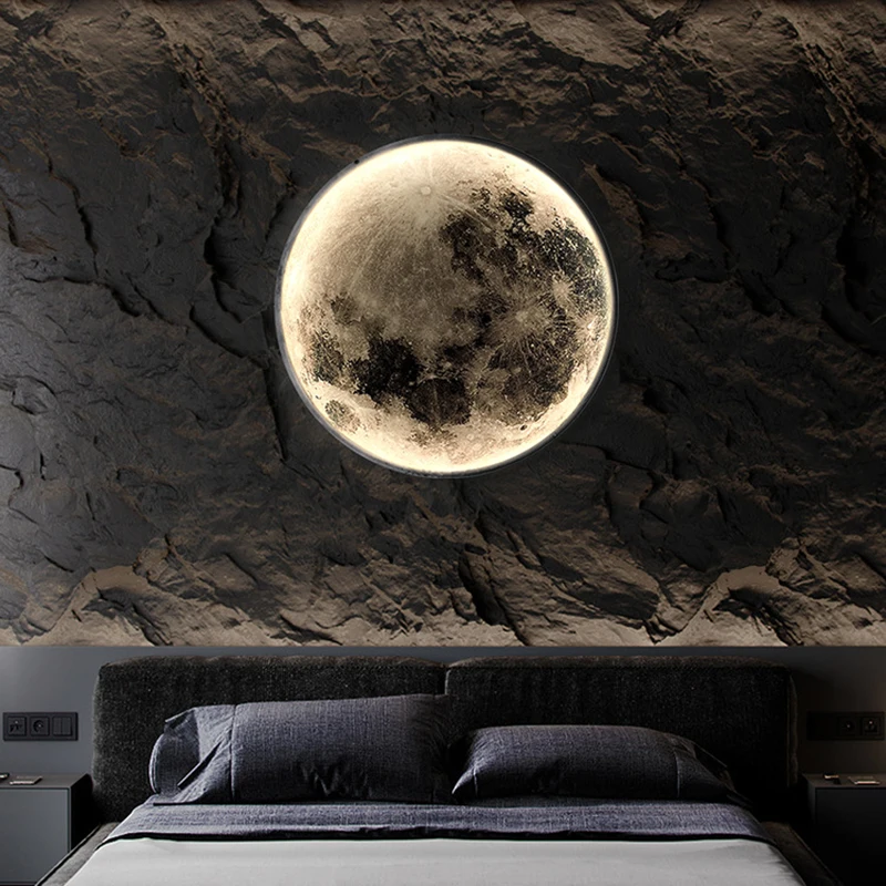 Lámpara de pared de Luna para dormitorio, luz de pared de fondo de TV para sala de estar, decoración creativa de lujo, lámpara colgante de pared