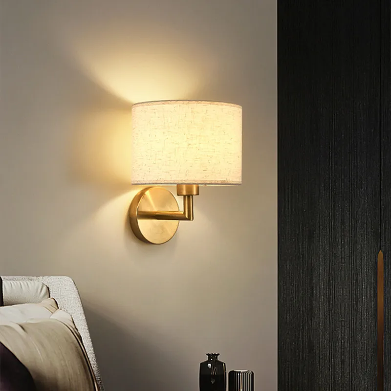 Bedside Wall Lamp with Rotation Spotlight Modern Fabric Lampshade Reading Wall Light Sconce for Bedroom Home Decoration LED E27