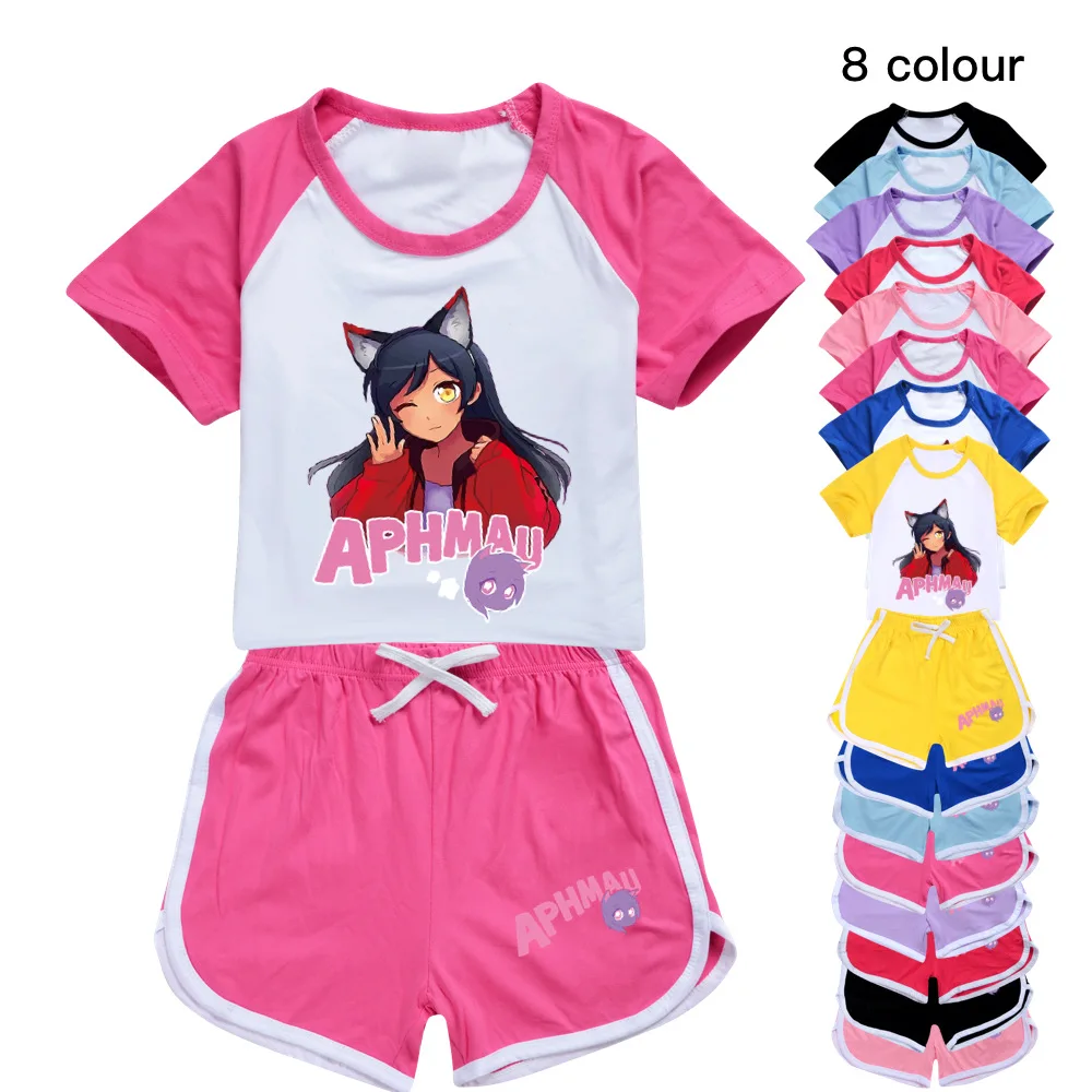 2025 New Fashion Cartoon Kawaii Aphmau Clothes Kids Short Sleeve T-shirts Shorts 2pcs Sets Girls Sportswear Toddler Boys Outfits