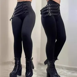 Fashion Women's High Waist Buckled Skinny Pants Casual Pencil Slim Fashion Casual Sexy Leggings Pants Trousers Y2k 2024