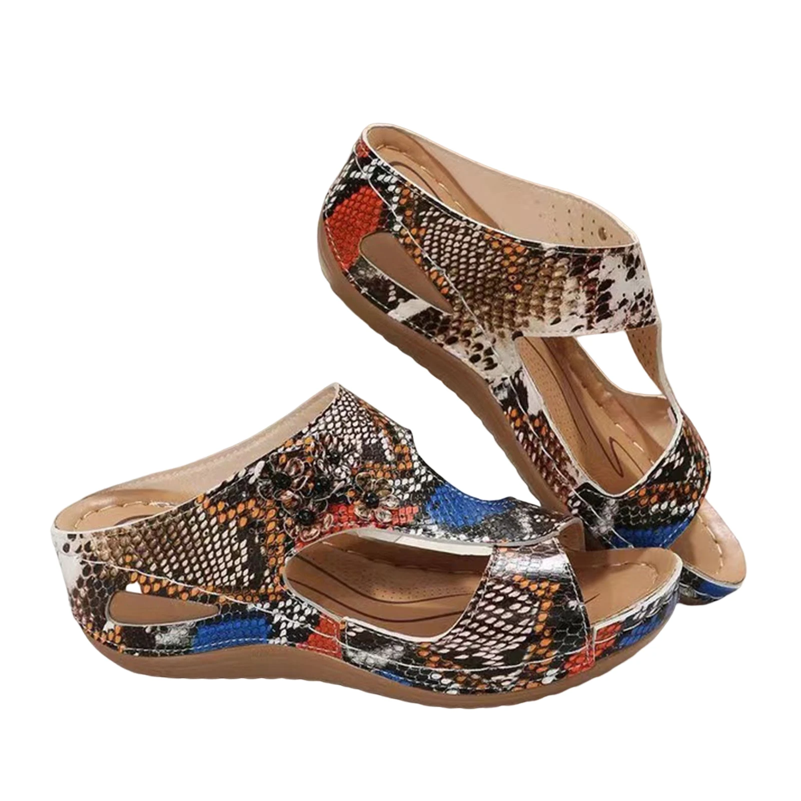 Ethnic Style Woman Sandals Comfortable PU Leather Open Toe Sandals for Shopping Dating Travelling