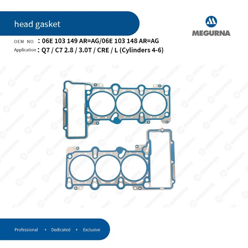 MEGURNA Cylinder Head Gasket Set for VW PHIDEON Audi A6 C7 A7 A8 Q7 2.8/3.0T CRE Engine Car Accessories 06E103149AR 06E103148AR
