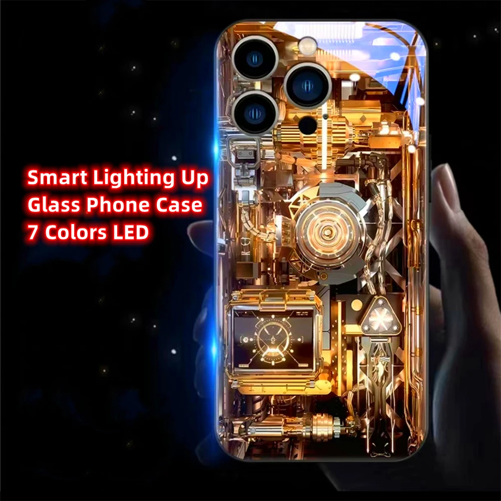 

Gold Machinery Luminous Phone Case LED Light Glass Shockproof Cover For Honor 30 50 60 70 80 SE 90 100 200 Pro V30 V40 Pro