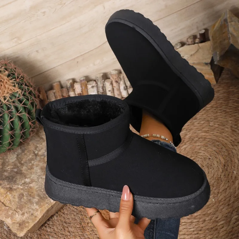 

Короткие сапоги до бедра, женские модные замшевые ботинки на платформе с круглым носком, противоскользящие износостойкие зимние ботинки на плоской подошве