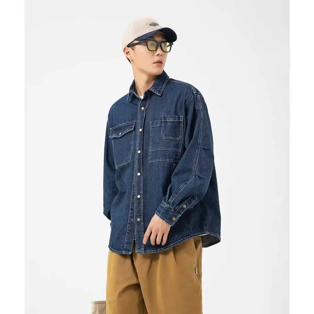 

Американский ретро-джинсовый куртка-парка для мужчин, свободная повседневная длинная рабочая куртка, унисекс, модная универсальная верхняя одежда для осени и весны