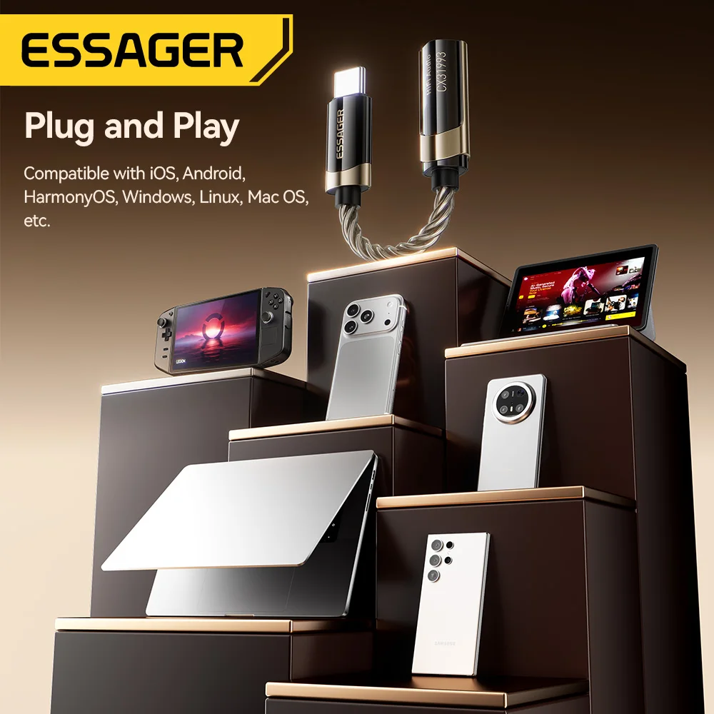 Adapter audio Essager Type C na 3.5mm Hi-Fi, kabel USB-C na 3.5 Jack do iPhone 17, Huawei, Xiaomi, adapter audio do słuchawek — zdjęcie produktu 6