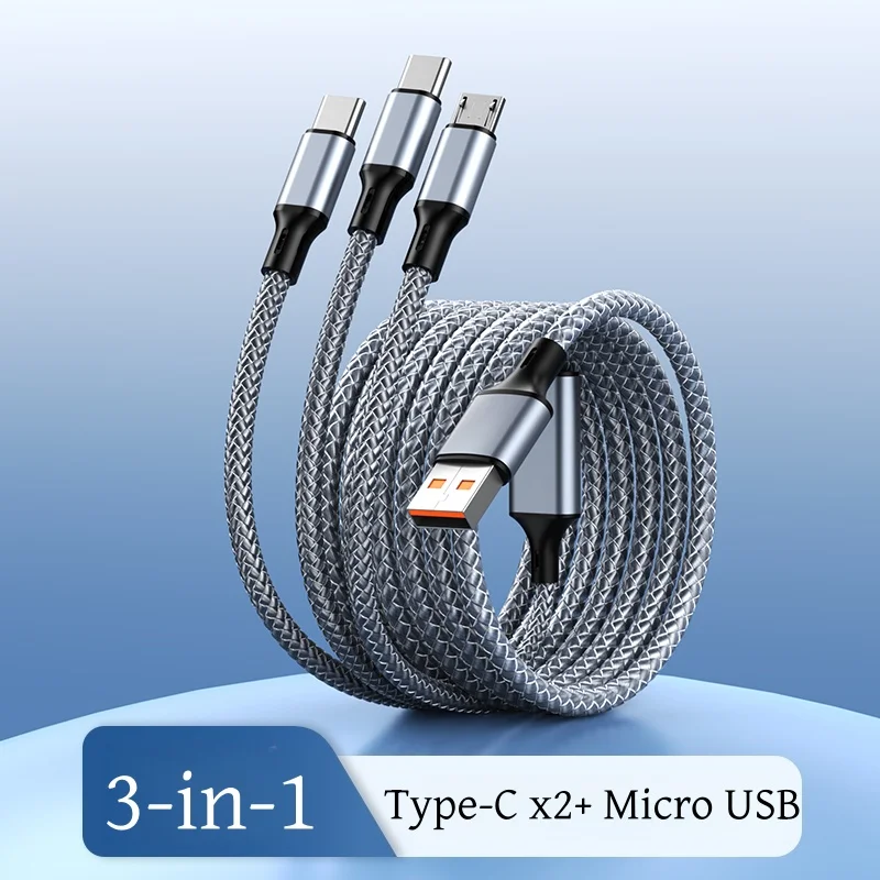 Schnellladekabel Multi-Ladekabel Nylon-Umflochtenes Mehrfach-USB Universelles 3-in-1 Ladekabel-Adapter mit Typ-C Micro