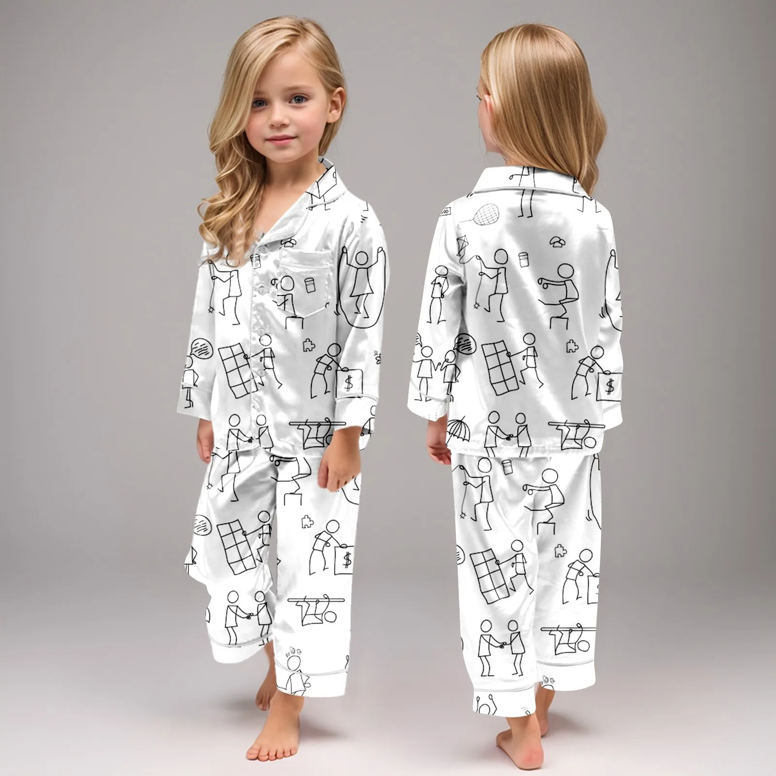 New DIY Pajamas Kids Sketch Colorful Silk Pajama Set Baby Art Color Your Own Pajama Handicraft Toys DIY Crafts Homewear For Girl