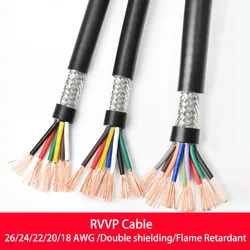 Cabo de áudio PVC preto blindado RVVP, fio de controle blindado, fio de cobre, 26, 24, 22, 20, 18, 17AWG, 2, 3, 4, 5, 6, 7, 8 núcleos