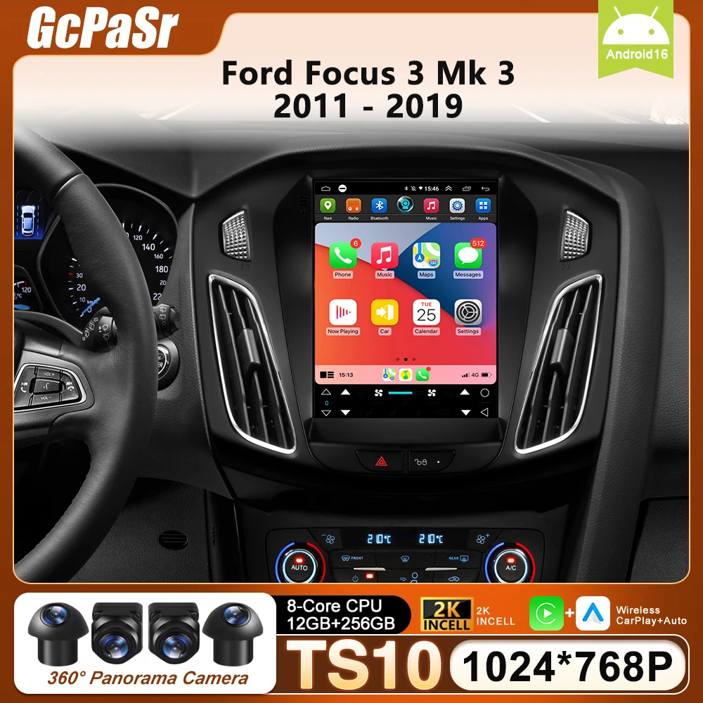 Android 16 9.7 polegadas para Ford Focus 3 Mk 3 2011 2012 - 2019 Rádio Multimídia para Carro Carplay Reprodutor de Vídeo GPS Navegação Estéreo