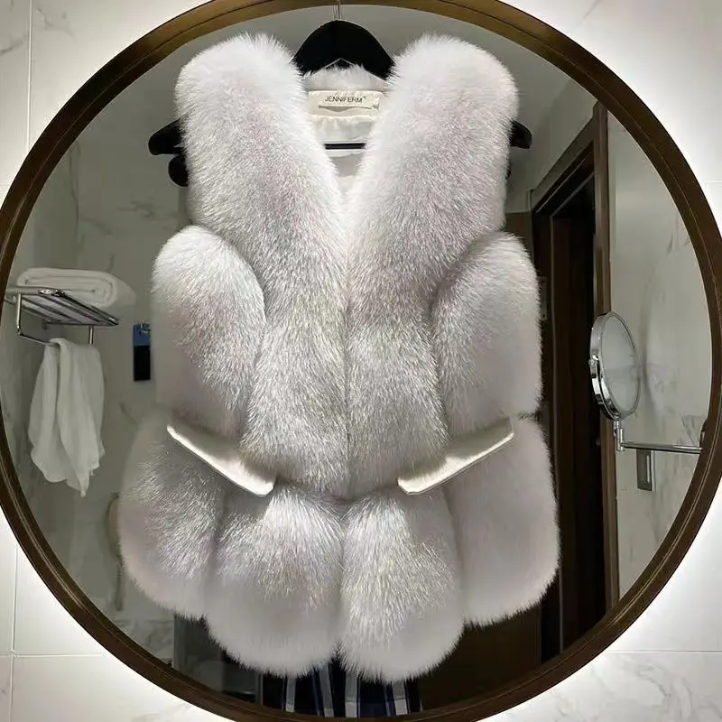 2023 Women Autumn Winter New Imitation Fox Fur Vest Female Short Slim Vest Jackets Ladies Faux Fur Warm Sleeveless Coats Y458