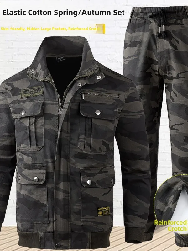 

Pure Cotton Elastic Camouflage Workwear Set Thiened Wear Resistant Welding Anti-Scald St Repair Labor Protectio...