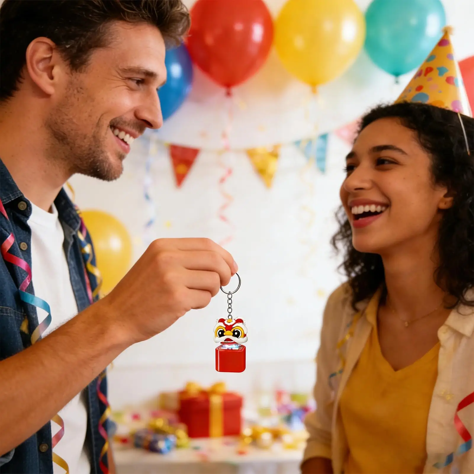 피젯 키체인 사자춤 키링 다채로운 조명이 있는 사자춤 버튼 키체인 어린이용 남아 여아 유치원