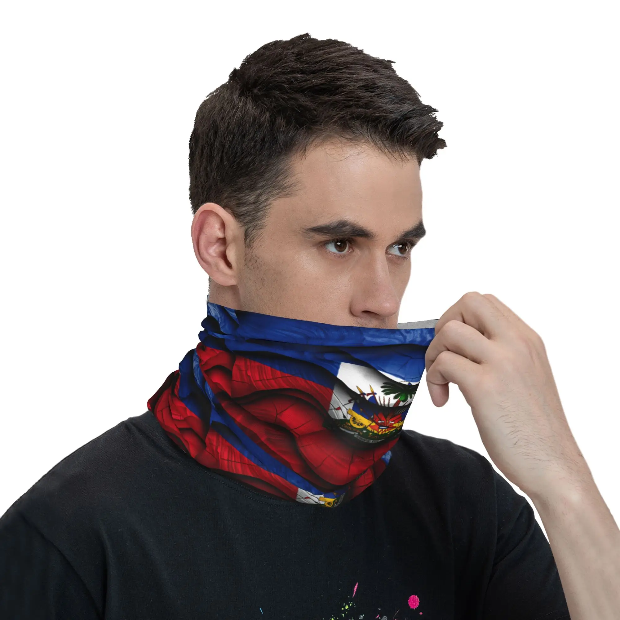 Haiti Flag Balaclava  Hunting Fishing Tactical Mask Unisex y2k Funny UV Protection Bicycle Mask Soft Warm Scarves view 3
