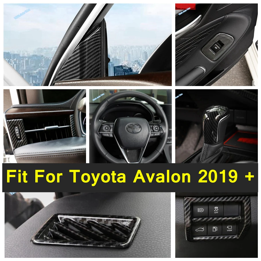 

Carbon Fiber Look Pillar A Audio Speaker / Window Lift / Head Light Lamp Cover Trim Accessories For Toyota Avalon 2019 - 2023